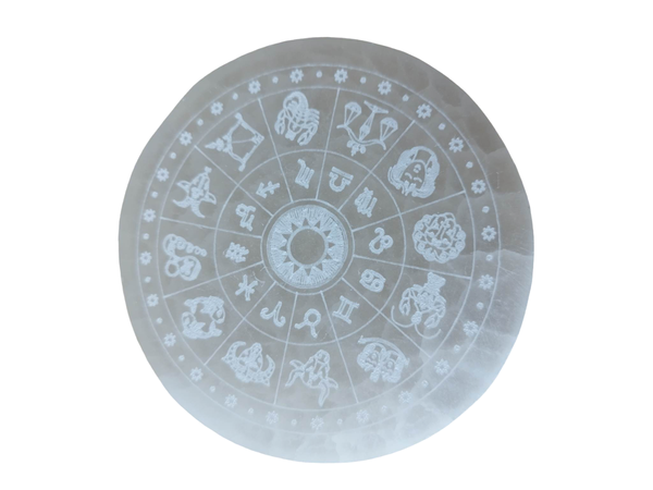 Support roue du zodiaque en sélénite - plaque de rechargement